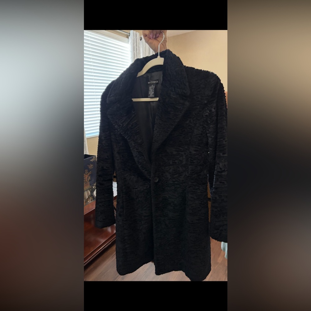 bebe Black Faux Fur Textured Pea Coat